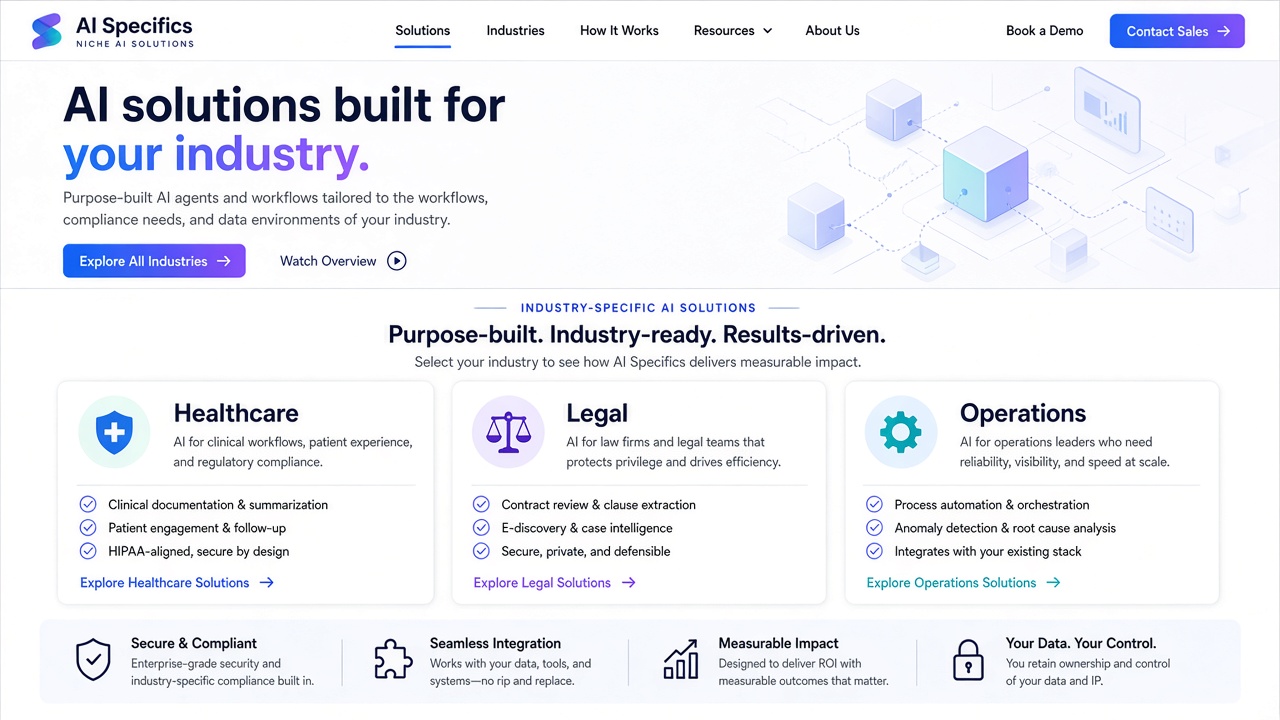 Example website concept 2 for aispecifics.com — illustrative mockup only